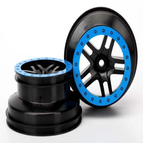 Traxxas 5886A 2.2/3.0 Split-Spoke SCT Front Wheels Black w/Blue (2)
