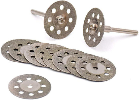 10 pcs Diamond Cutting Wheel Cut Off Discs Coated Rotary Tools W/Mandrel 22mm for Dremel