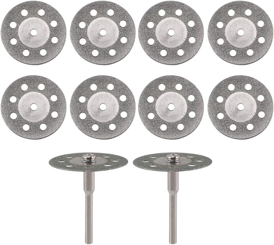 10 pcs Diamond Cutting Wheel Cut Off Discs Coated Rotary Tools W/Mandrel 22mm for Dremel