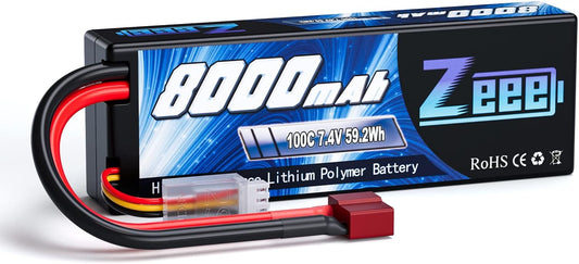 Batterie Lipo Zeee 2S 8000mAh 7.4V 100C, étui rigide, prise Deans
