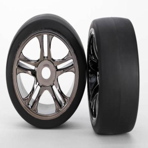 Traxxas 6477 Assembled Tires/Wheels Black Chrome Rear XO-1 (2)