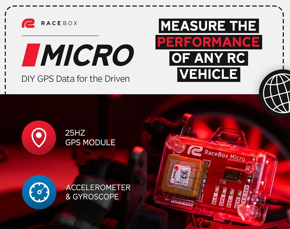 RACEBOX Micro 25Hz GPS DIY Kit - Standalone Vehicle Performance Tracker - High Precision Accelerometer Gyroscope