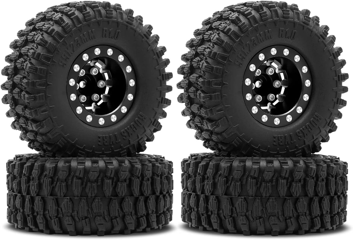 IRonManRc  1.0 Wheels Deep Dish Rims Wheels w/ 1.0 Tires for Axial SCX24 & TRX4M (Black)