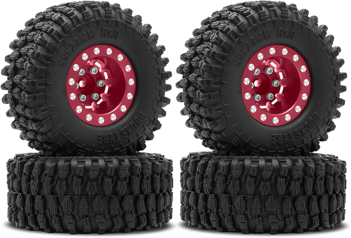 IRonManRc  1.0 Wheels Deep Dish Rims Wheels w/ 1.0 Tires for Axial SCX24 & TRX4M (RED)
