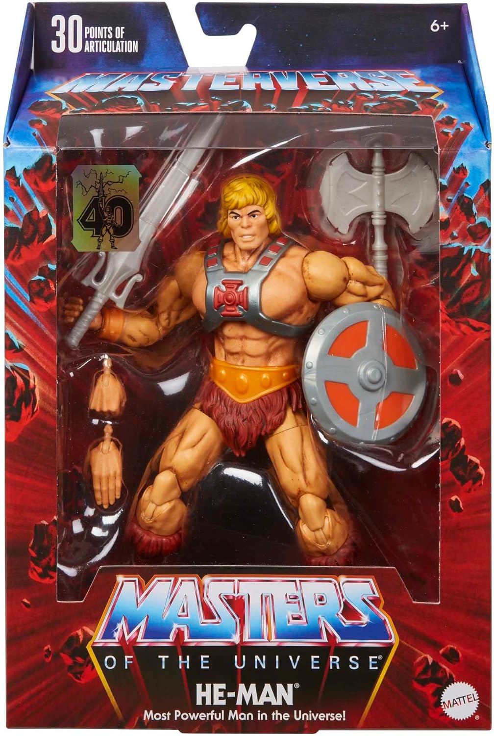 Masters of the Universe Masterverse He-Man Action Figure, 40th Anniversary Figure with Accessories, Motu Character Toy Collectible
