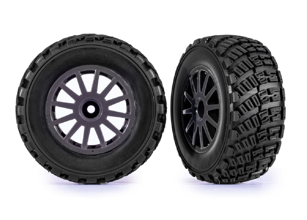 Traxxas 7473-GRAY 12-Spoke Rally Wheels w/ Rally Tires (2)