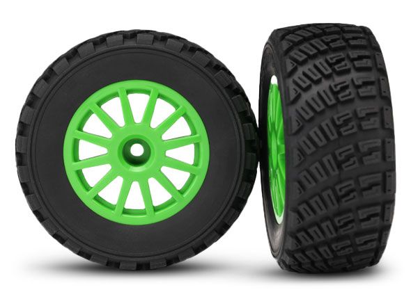 Traxxas 7473X Green 12-Spoke Rally Wheels w/ Rally Tires (2)