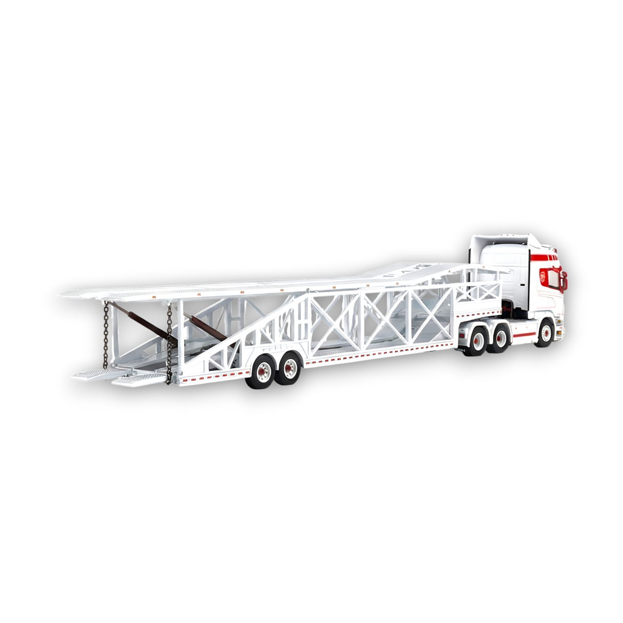 Flame Scania Car Carrier Transport Truck Red White 1:64 - Limited to 299 Pcs