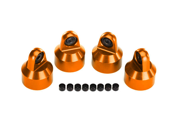 Traxxas 7764 Orange  Shock caps, aluminum (orange-anodized), GTX shocks (4)/ spacers (8)