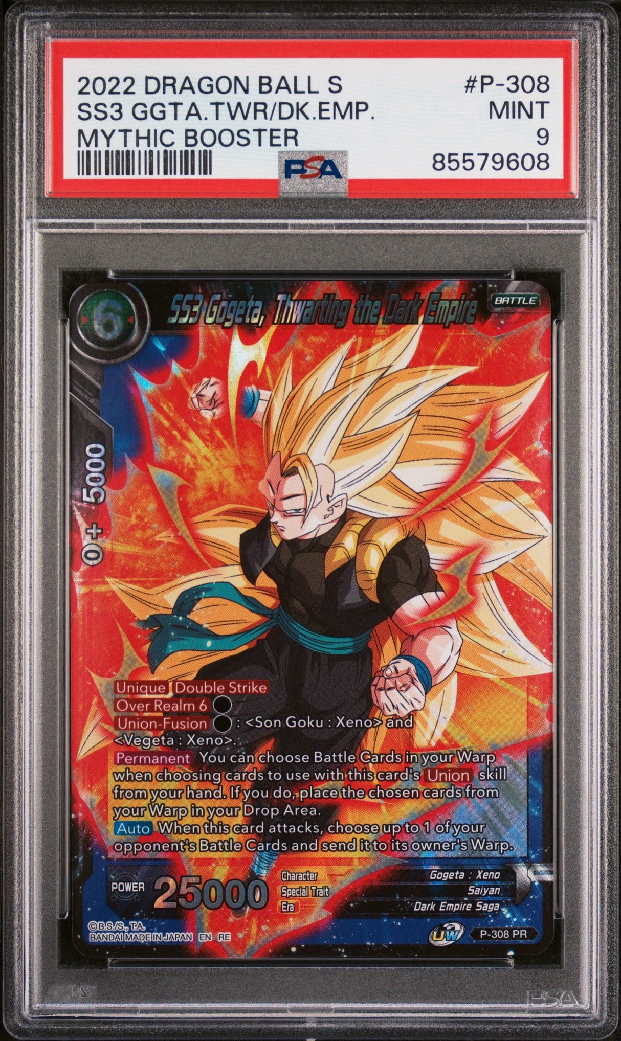 2022 DRAGON BALL SUPER MYTHIC BOOSTER SS3 GOGETA, THWRT/EMP #P-308 - PSA 9