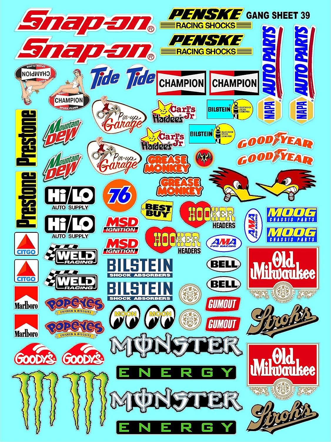 DECAL CITY SHEET #39 SNAP ON MONSTER PENSKE ETC