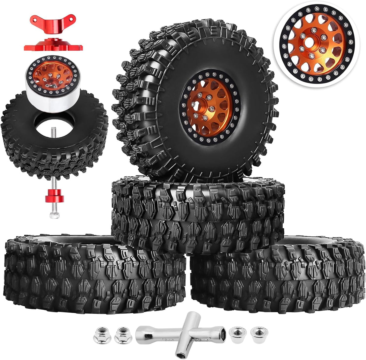 IRonManRc 1.9 Beadlock Wheels and Tires 120mm / 4.72inch Height w/ Mounting Tool