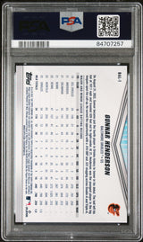 2023 TOPPS INTERNATIONAL TRADING CARD DAY BALTIMORE ORIOLES GUNNAR HENDERSON BALTIMORE ORIOLES #BAL1 - PSA 10