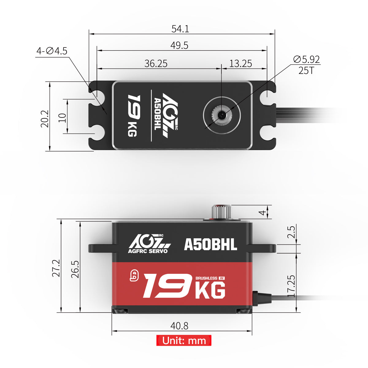 A50BHL 19KG Ultra Torque Super Speed Low Profile Brushless Servo
