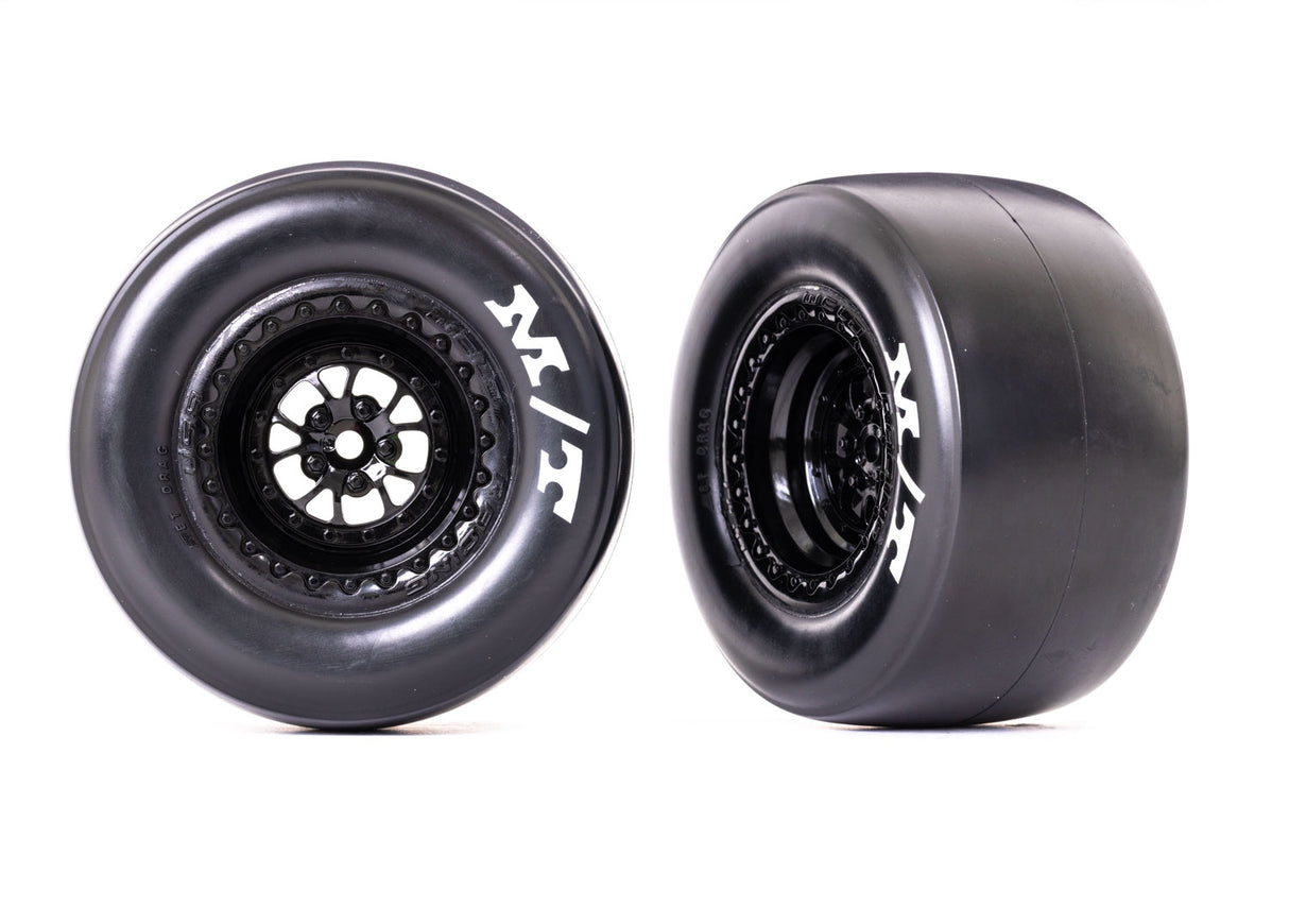 Traxxas 9476 Weld Gloss Black Rear Wheels & Sticky MT Tires (2)