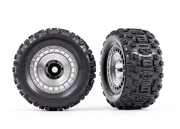 Traxxas 9572X Neumáticos y ruedas, ensamblados, pegados, ruedas cromadas satinadas de 3,8", cubiertas de ruedas cromadas satinadas