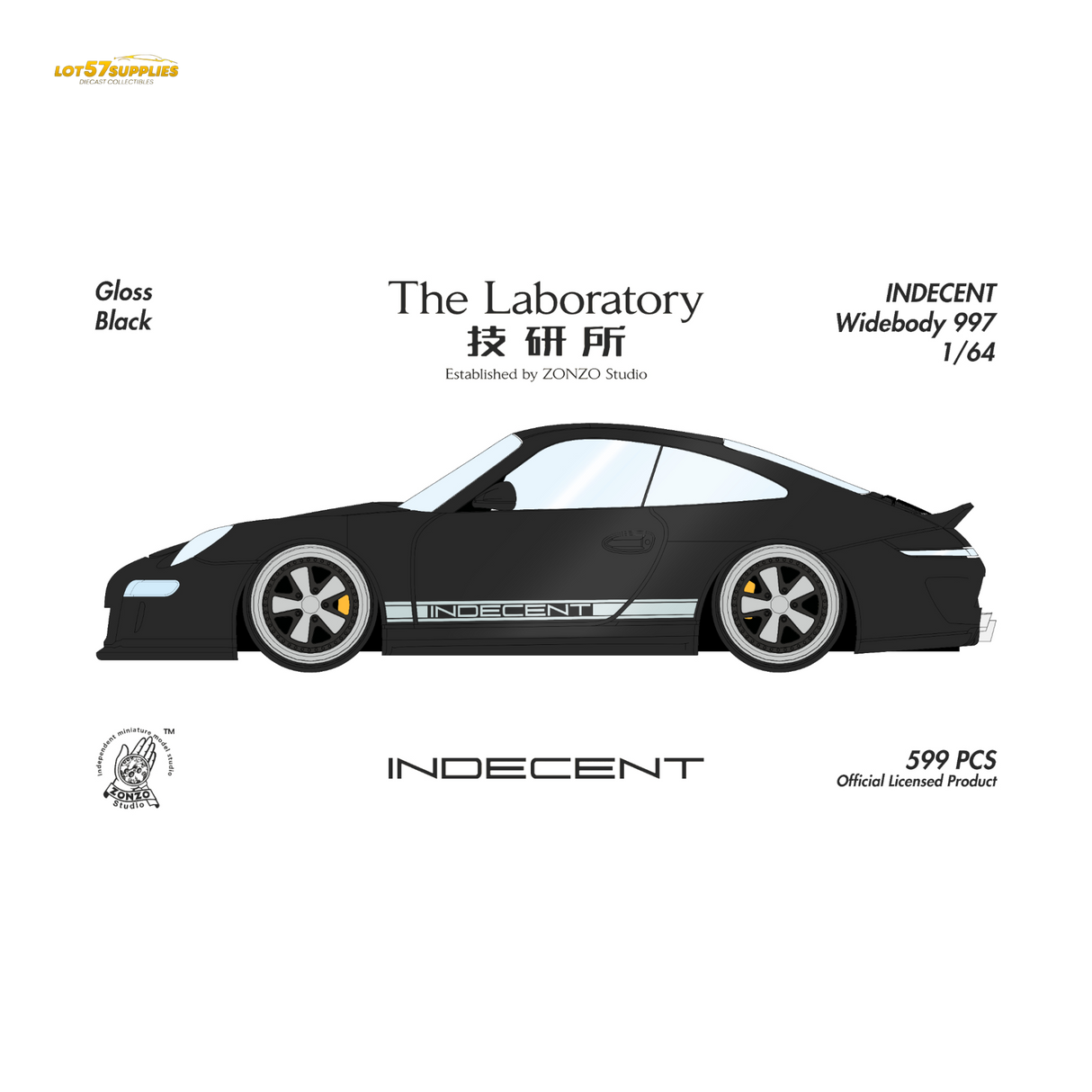 (Pre-Order) The Laboratory x ZONZO Porsche 997 Indecent - Gloss Black 1:64