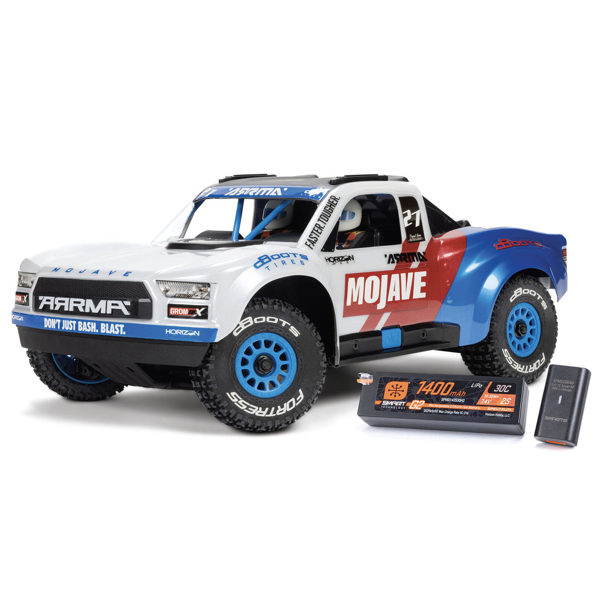 ARRMA 2304ST2 MOJAVE GROM 223S BLX Brushless 4X4 Small Scale Desert Truck RTR with DSC (Battery & Charger included), White