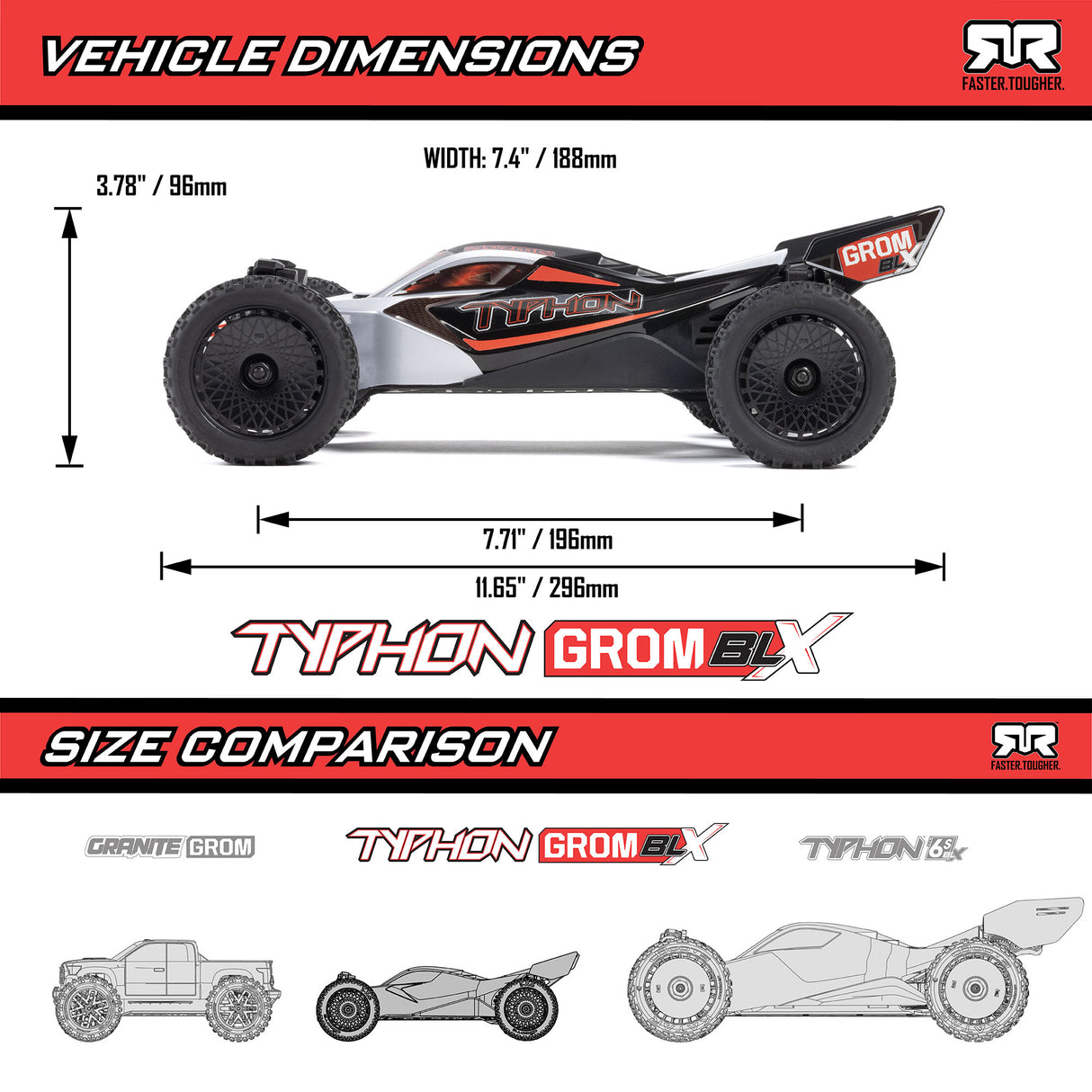 ARRMA TYPHON GROM 223S BLX Brushless 4X4 Small Scale Buggy RTR, Silver