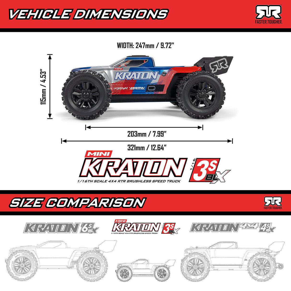 ARRMA ARA2508ST3 1/16 ARRMA MINI KRATON 3S (Battery & Charger Included)