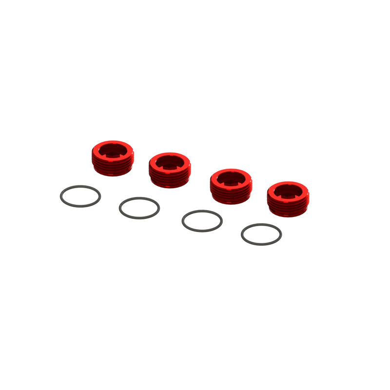 ARRMA 320467 Aluminum Front Hub Nut Red (4) with O-Rings