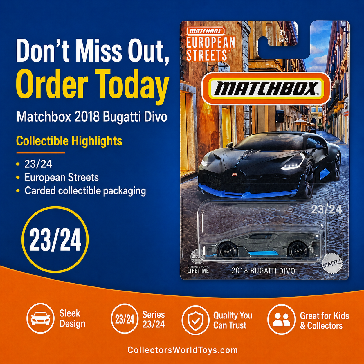 Matchbox 2018 Bugatti Divo European Streets 23/24 Die-Cast Car