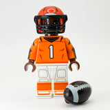 #1 WR Bengals Football Player Minifig made using LEGO parts - B3 Customs