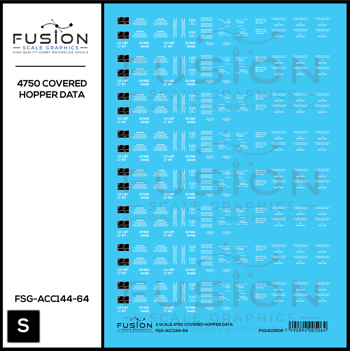 S Scale 4750 Covered Hopper Data Decal Set
