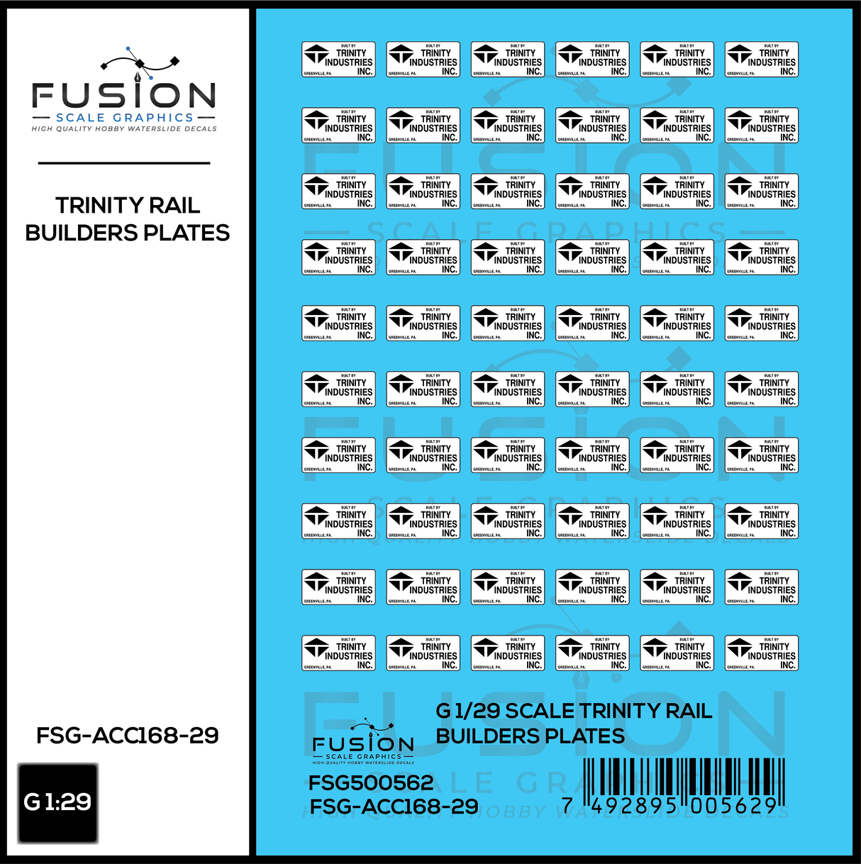 G 1/29 Scale Trinity Rail Freight Car Builders Plates Decal Set