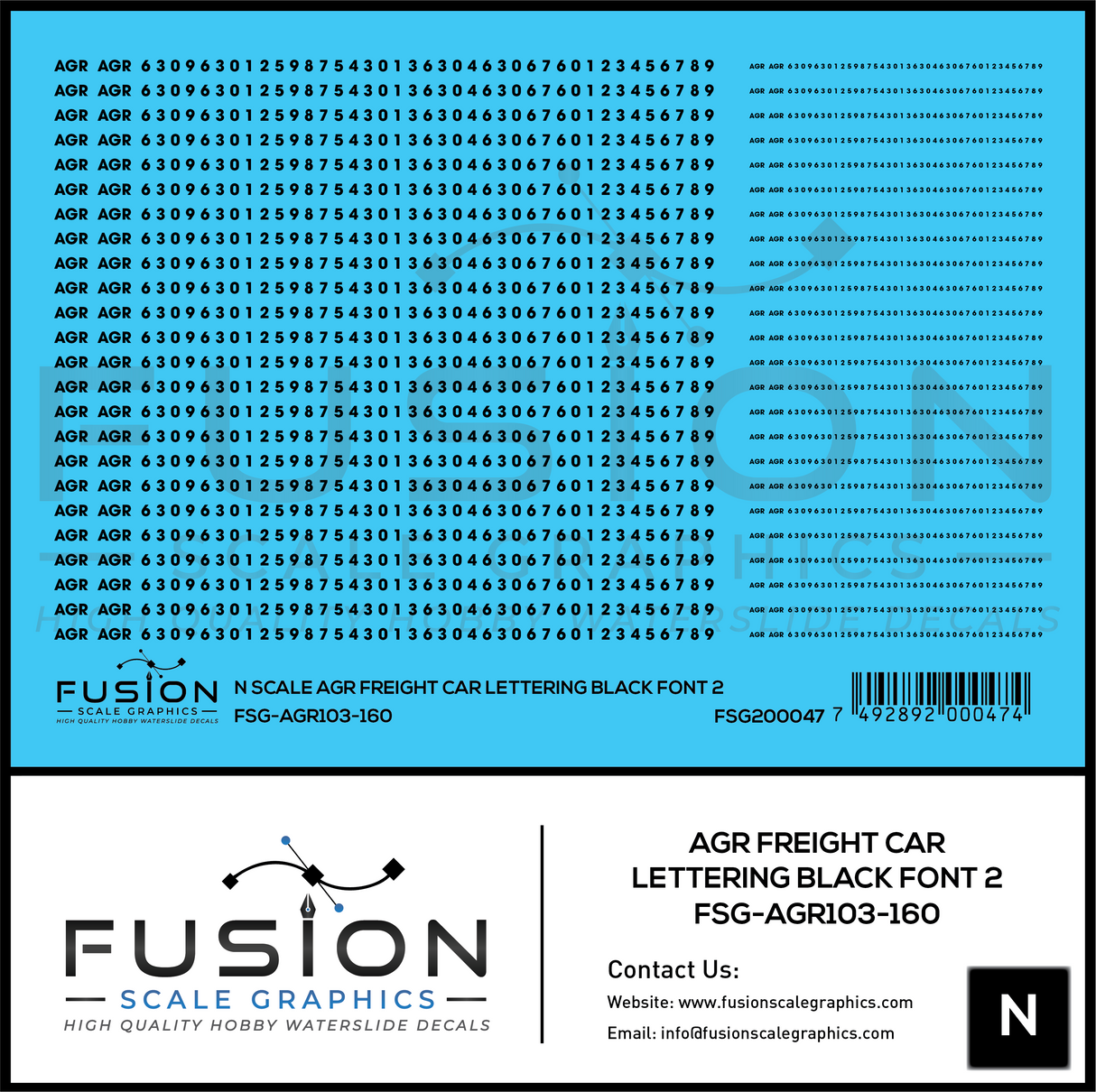 N Scale AGR Black Freight Car Lettering Decal Set Font 2