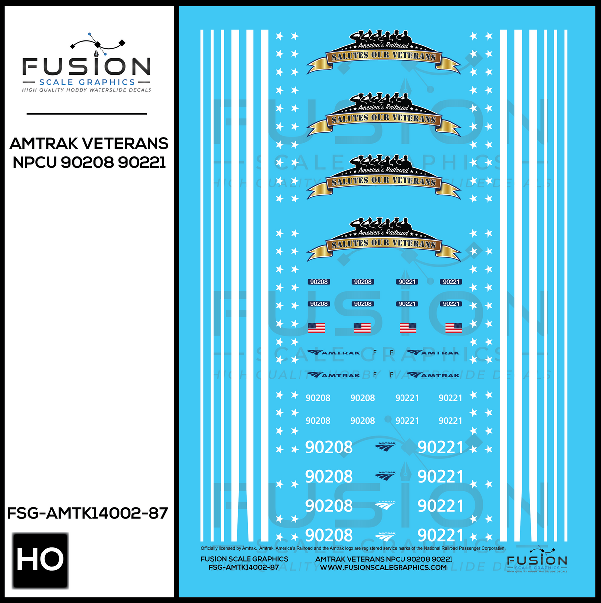 HO Scale Amtrak Veterans NPCU Cabbage 90208 90221 Decal Set