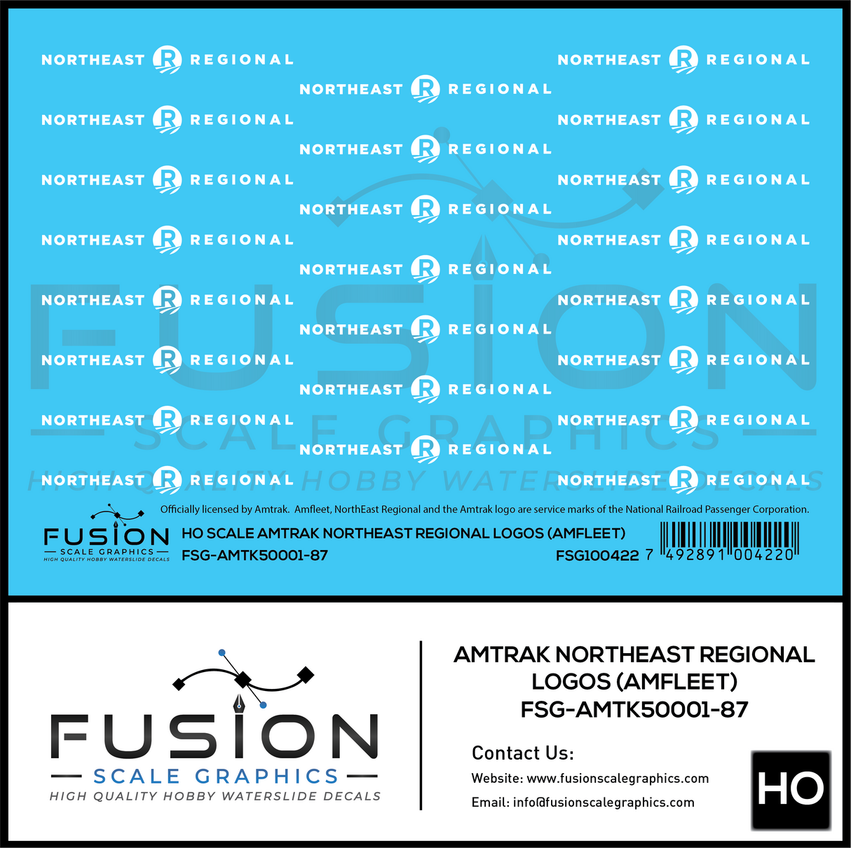 HO Scale Amtrak Northeast Regional Amfleet Logos Decal Set