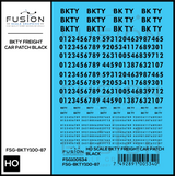 HO Scale BKTY Black Freight Car Patches Decal Set
