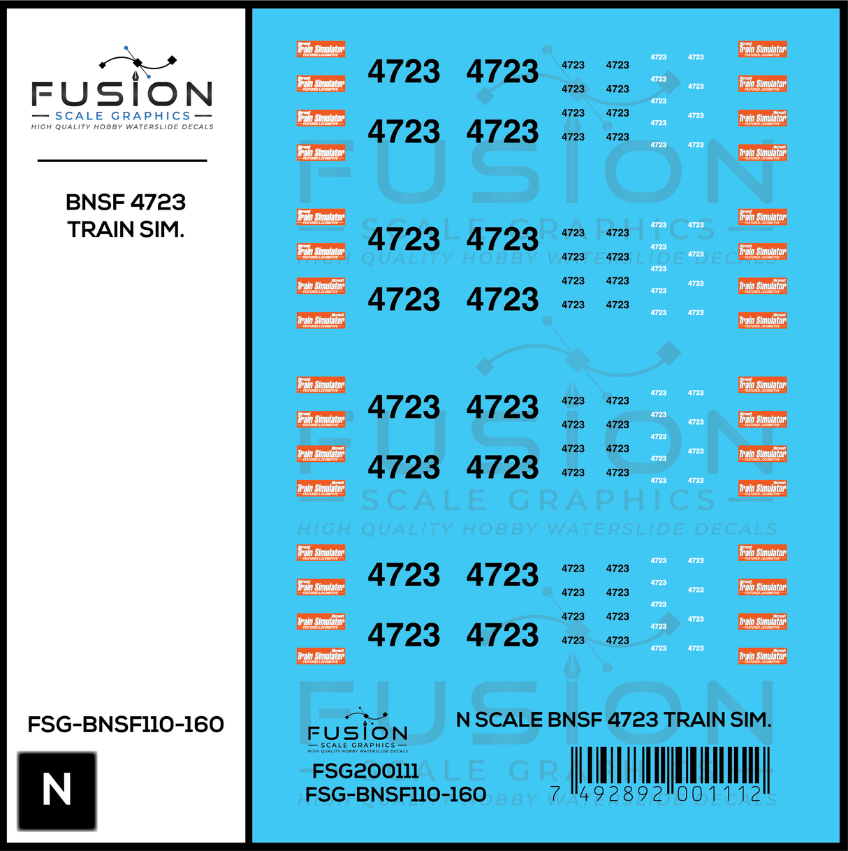 N Scale BNSF 4723 GE Dash 9 Train Sim Decal Set