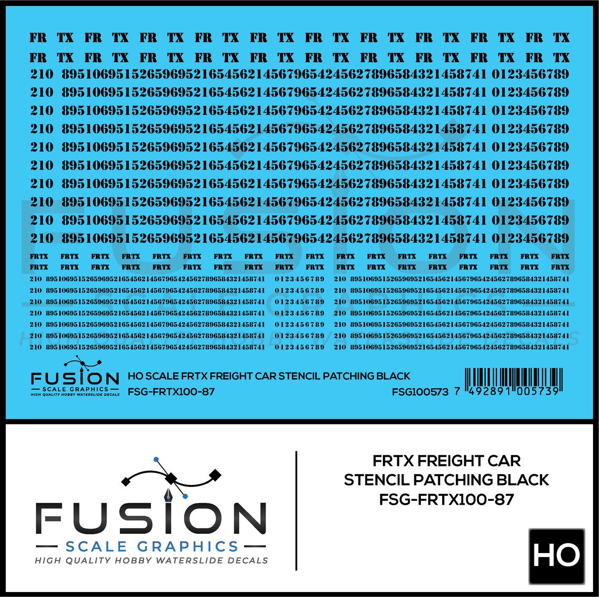 HO Scale FRTX Black Freight Car Stencil Patching Decal Set