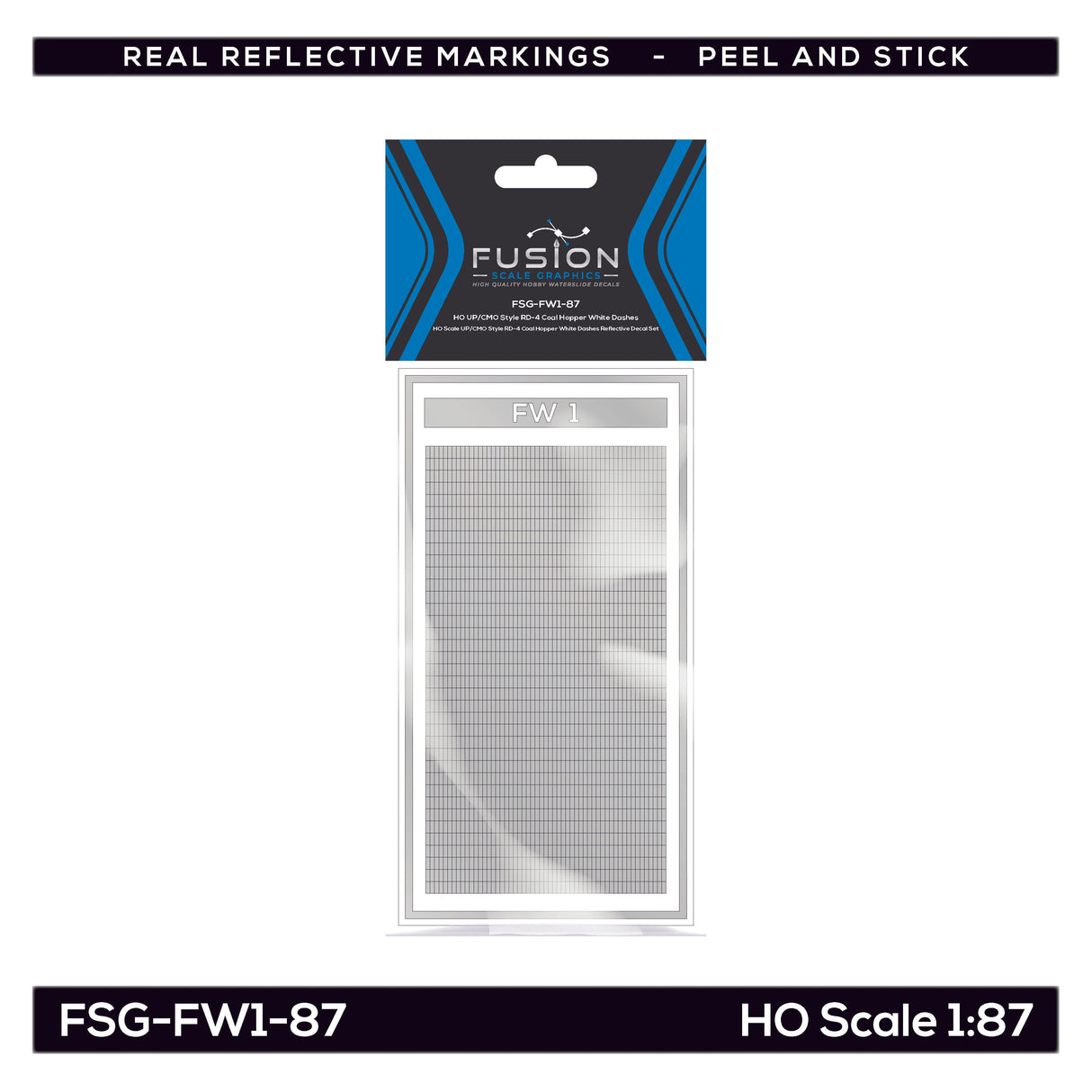 HO Scale UP/CMO Style RD-4 Coal Hopper White Dashes Reflective Decal Set