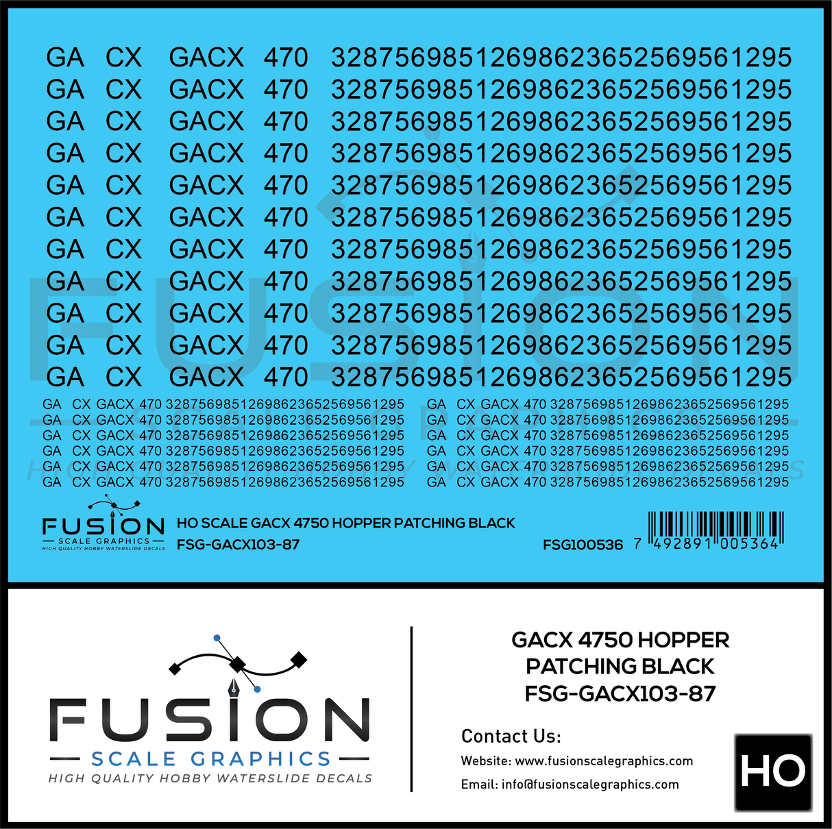 HO Scale GACX 4750 Covered Hopper Black Patching Decal Set
