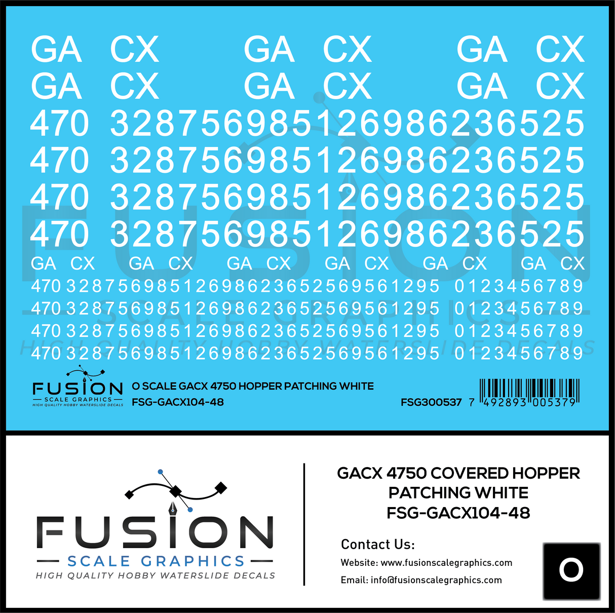 O Scale GACX 4750 Covered Hopper White Patching Decal Set