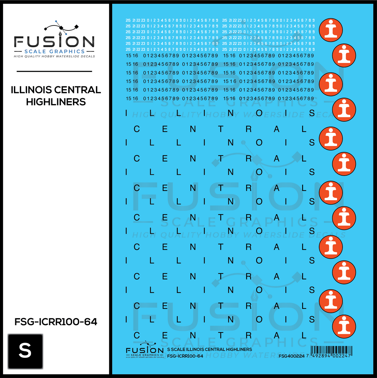 S Scale Illinois Central Railroad Highliner Decal Set