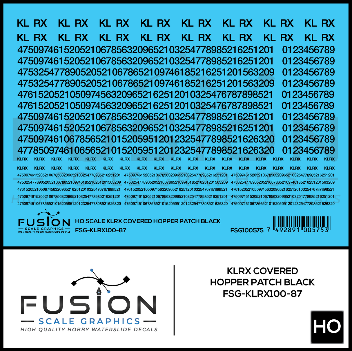 HO Scale KLRX Black Covered Hopper Patch Decal Set