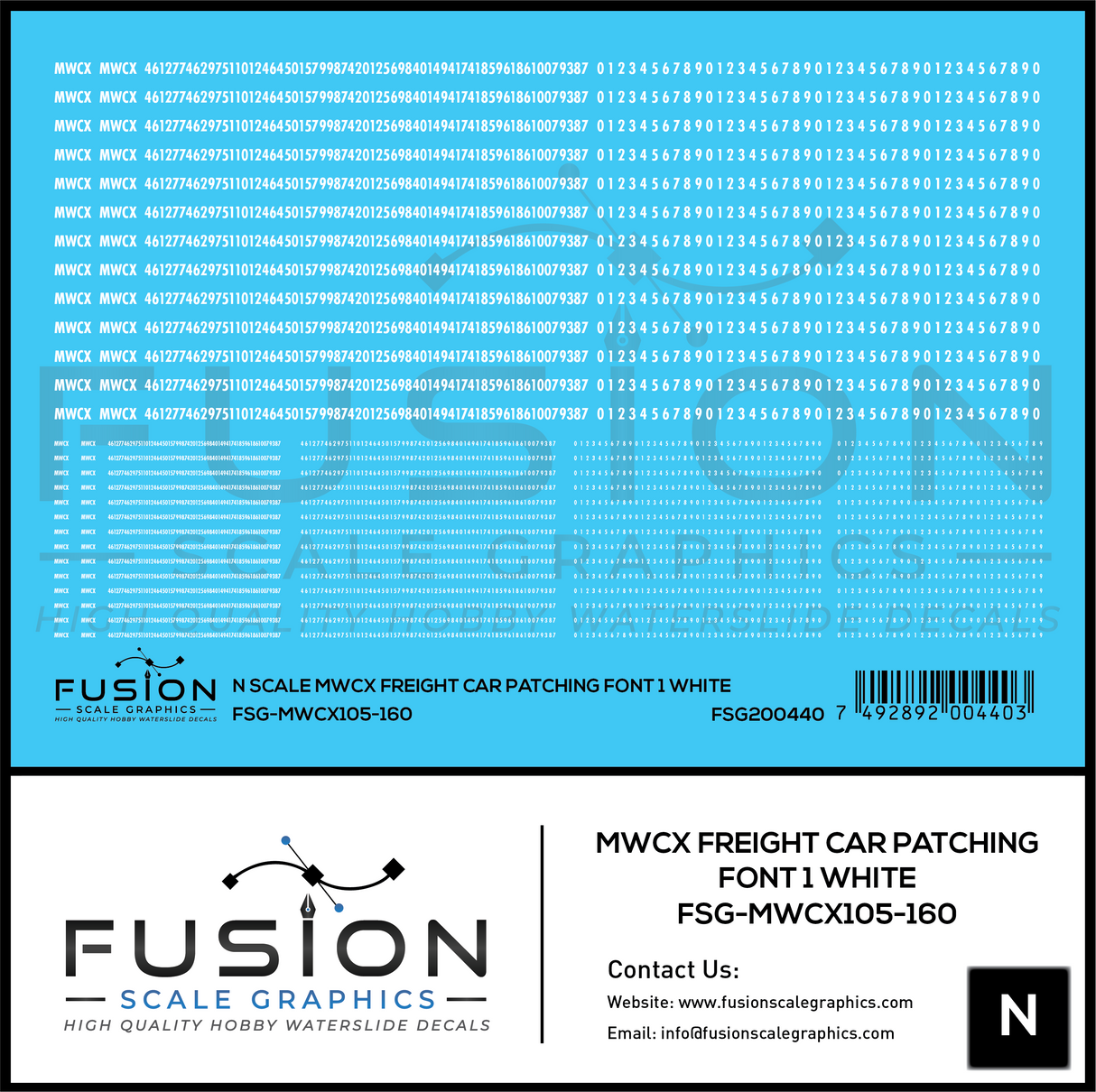 N Scale MWCX Freight Car Patching Decal Set Font 1 White