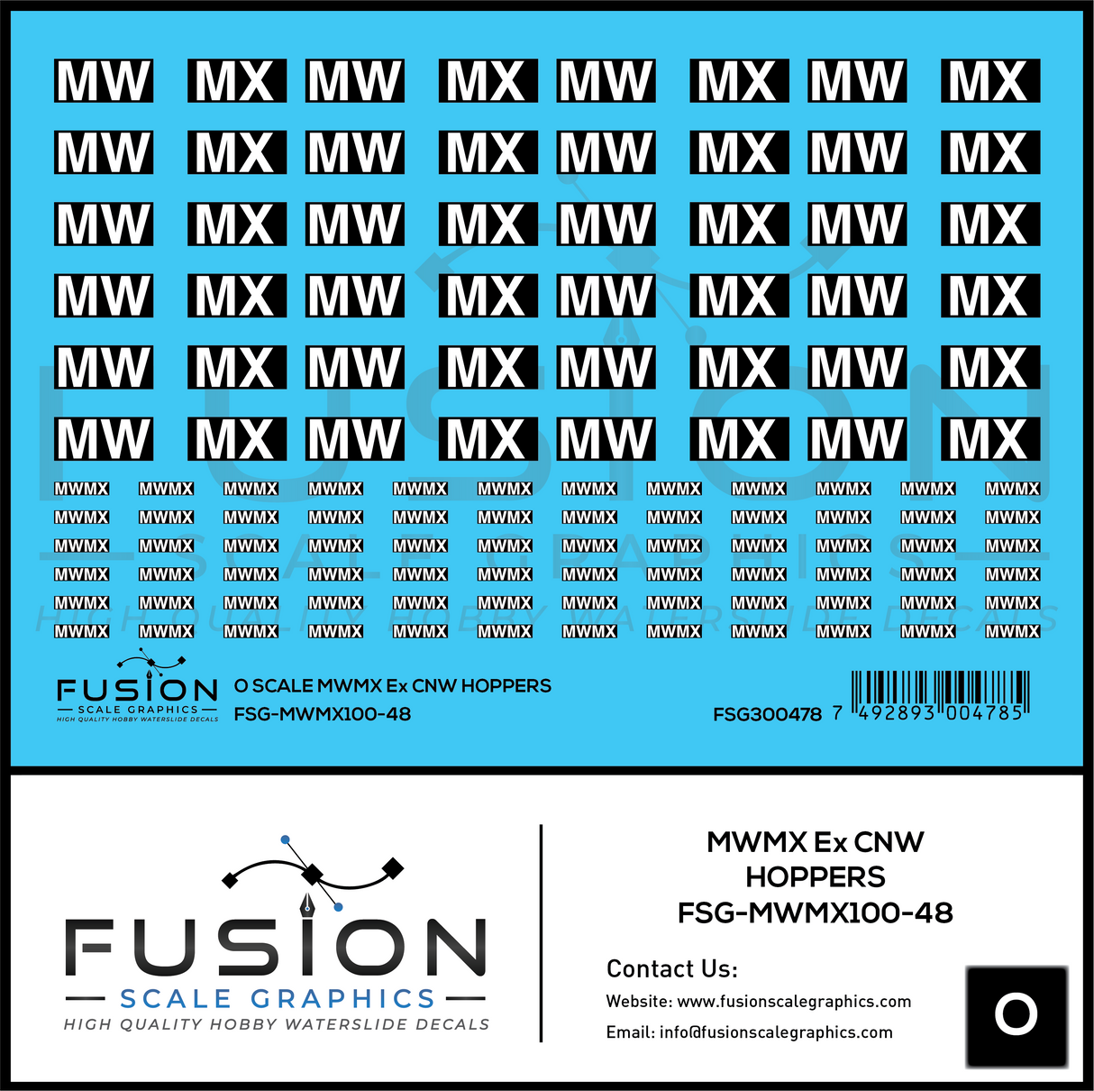 O Scale MWMX Ex CNW Covered Hoppers Patch Decal Set