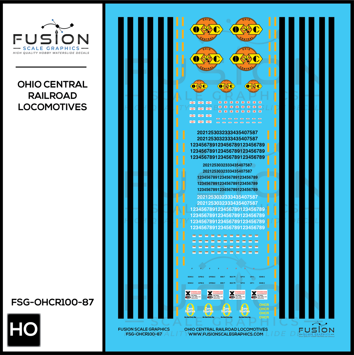 HO Scale Ohio Central Railroad Locomotive Decal Set