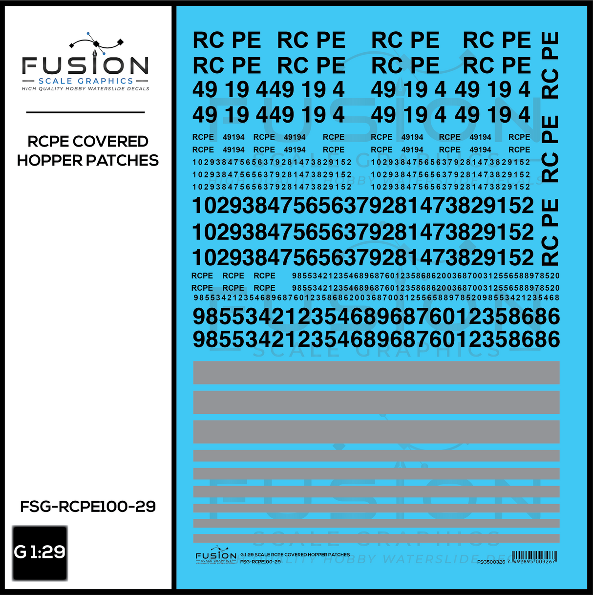 G 1:29 Scale RCPE Covered Hopper Patch Decal Set