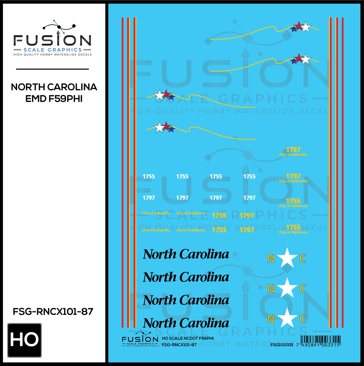 HO Scale North Carolina EMD F59PHI Locomotive Decal Set