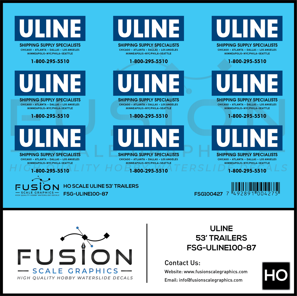 HO Scale ULINE 53' Trailers Decal Set