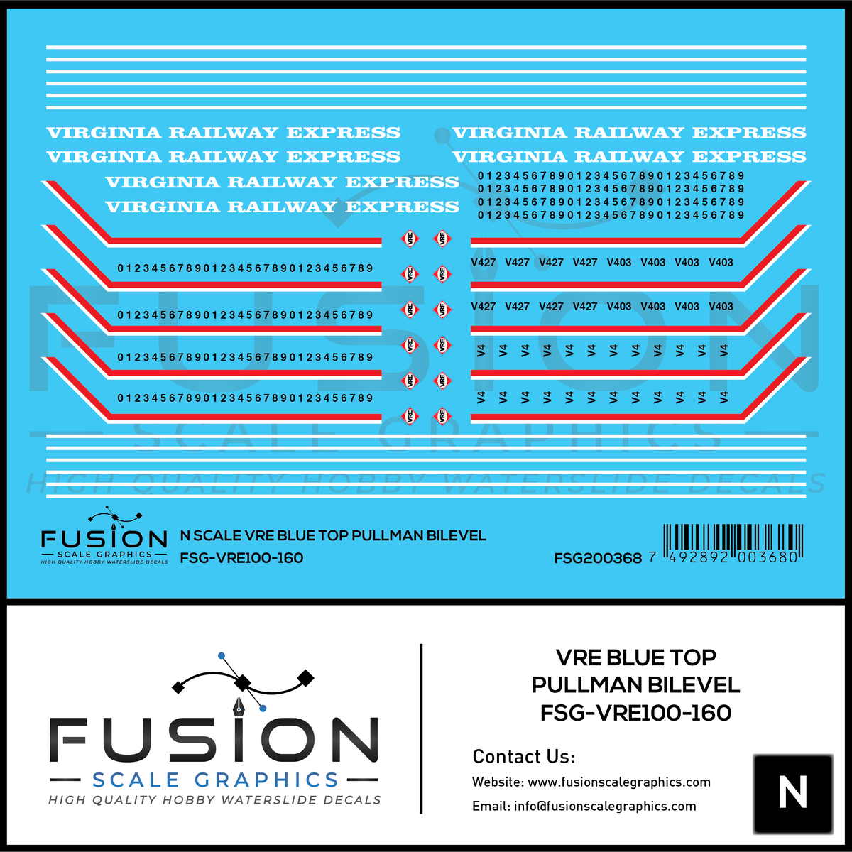 N Scale VRE Virginia Railway Express Blue Top Pullman Bilevels Decal S ...