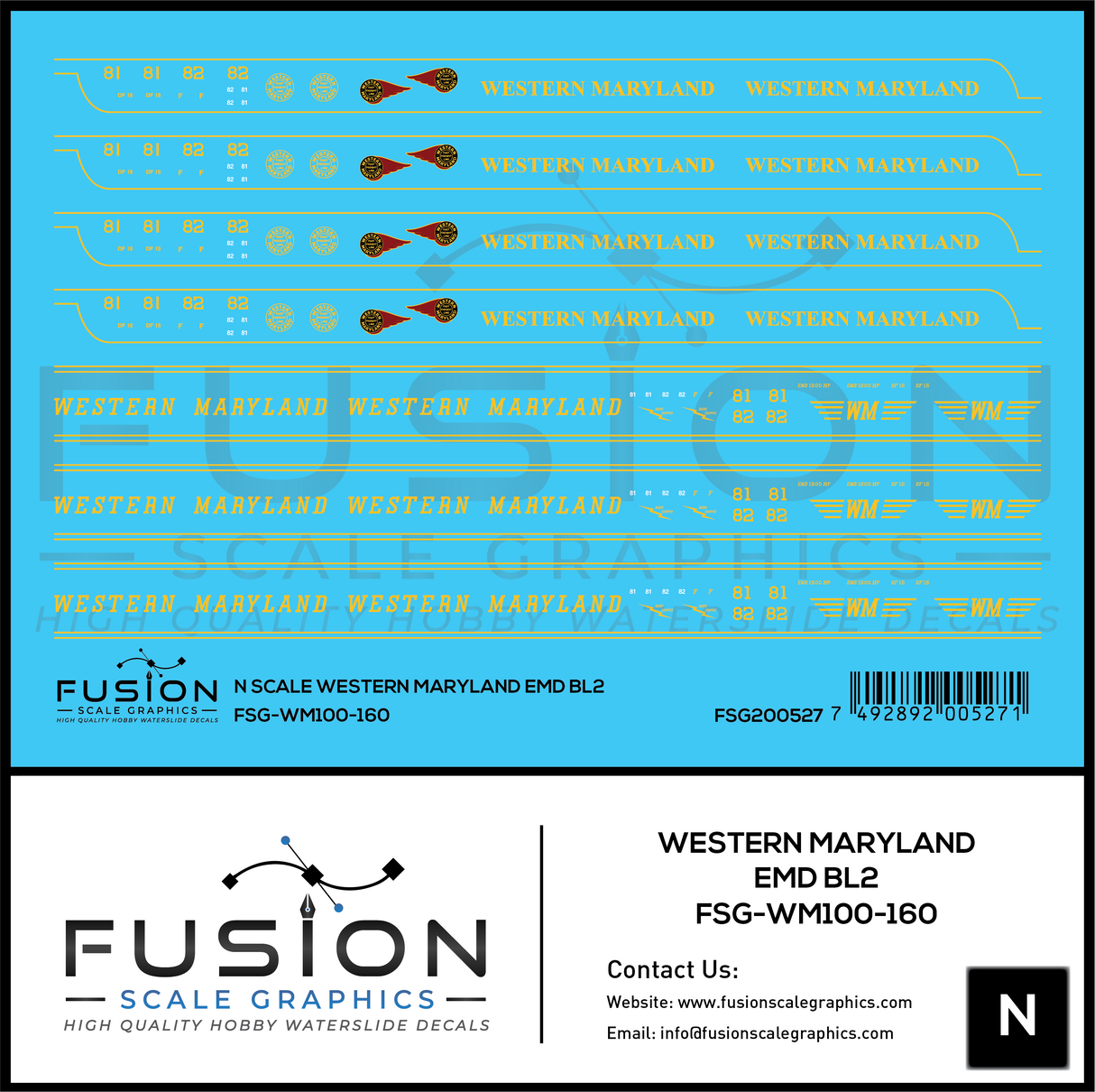 N Scale Western Maryland EMD BL2 Locomotives Decal Set