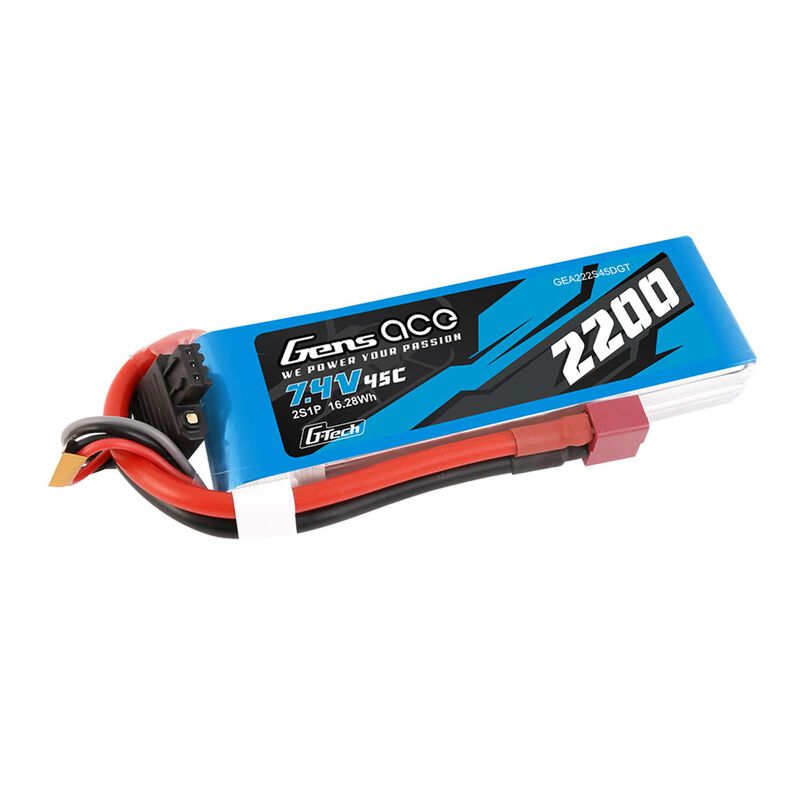 GEA222S45DGT 7.4V 2200mAh 2S 45C G-tech Smart Lipo Battery: Deans