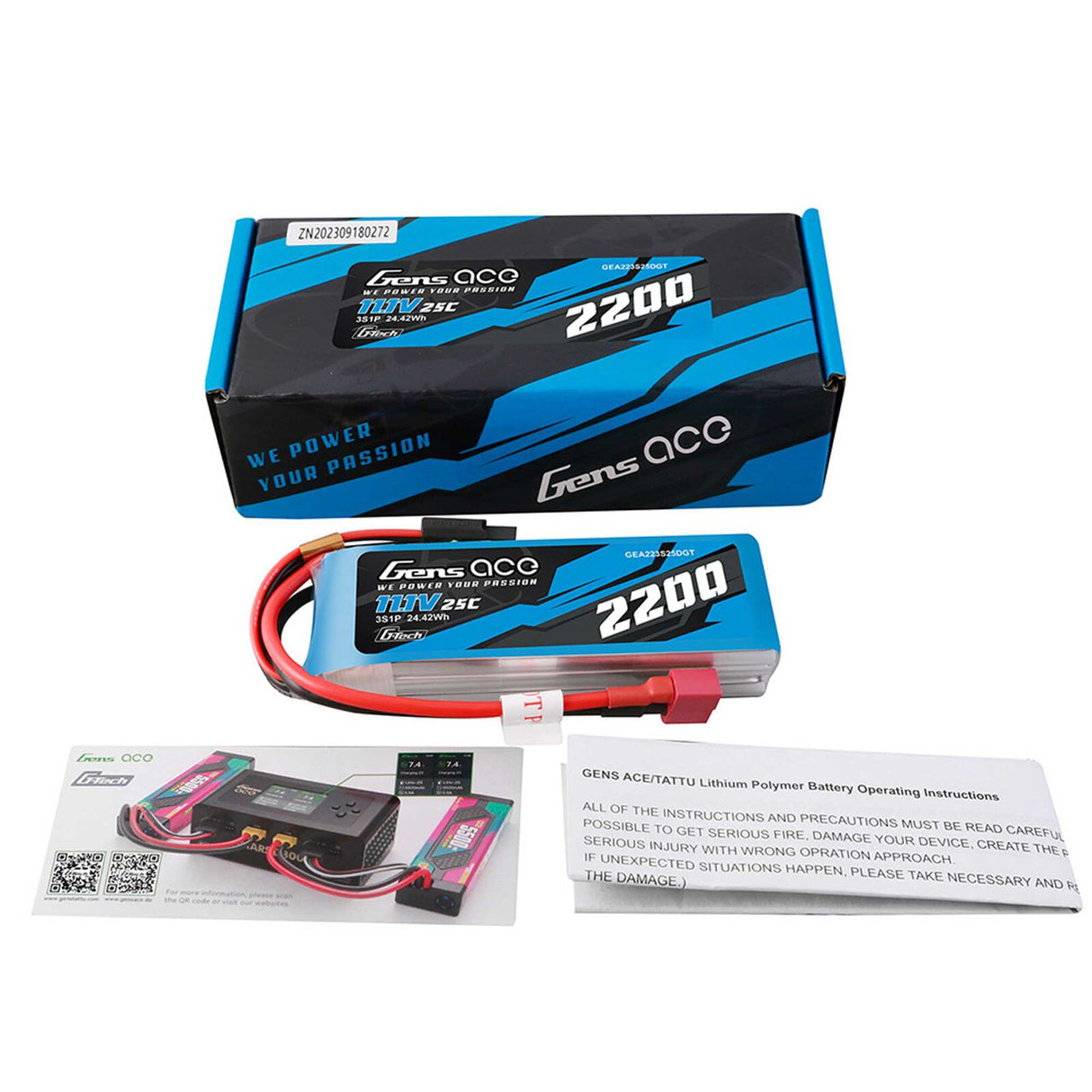 GENS ACE GEA223S25DGT 11.1V 2200mAh 25C G-Tech Smart LiPo Battery: Deans